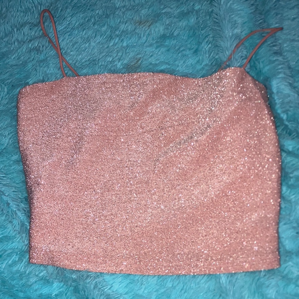 Peach and silver sparkles color crop top